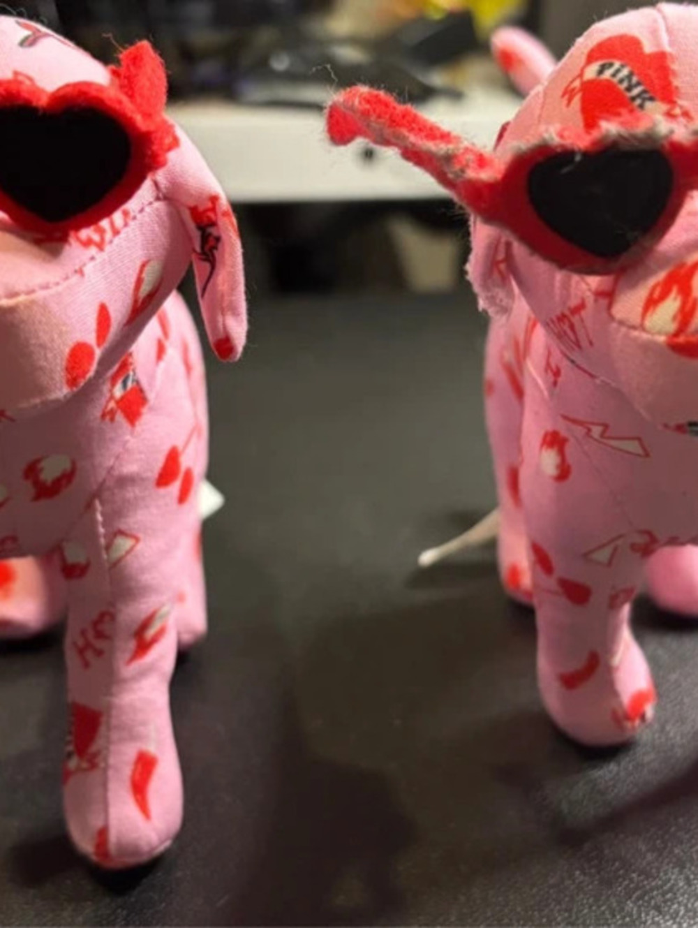 Lot of 2 Victoria's Secret PINK Valentine's Day Plush Dogs Sunglasses Print